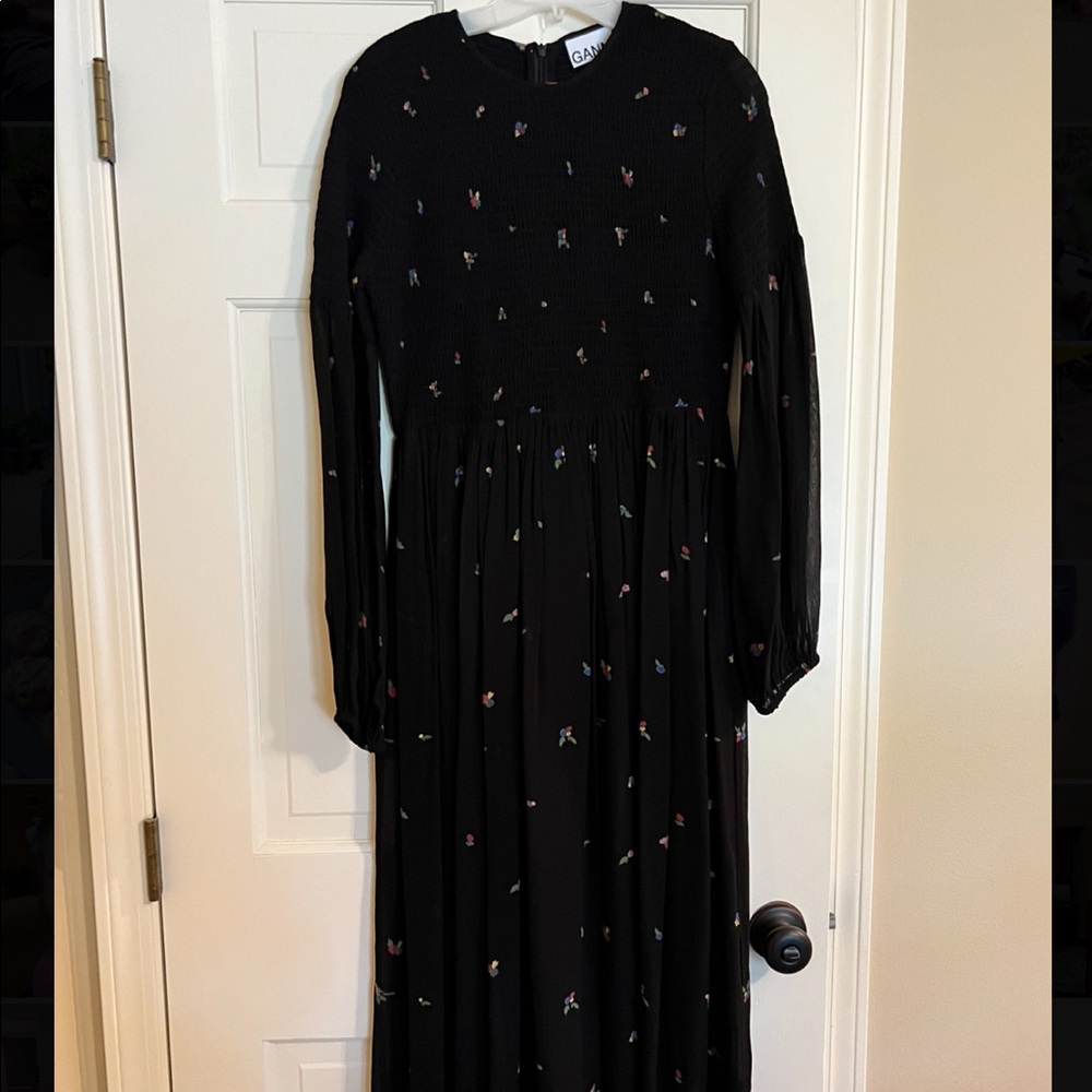 Gianni Black Midi Dress with Floral Print